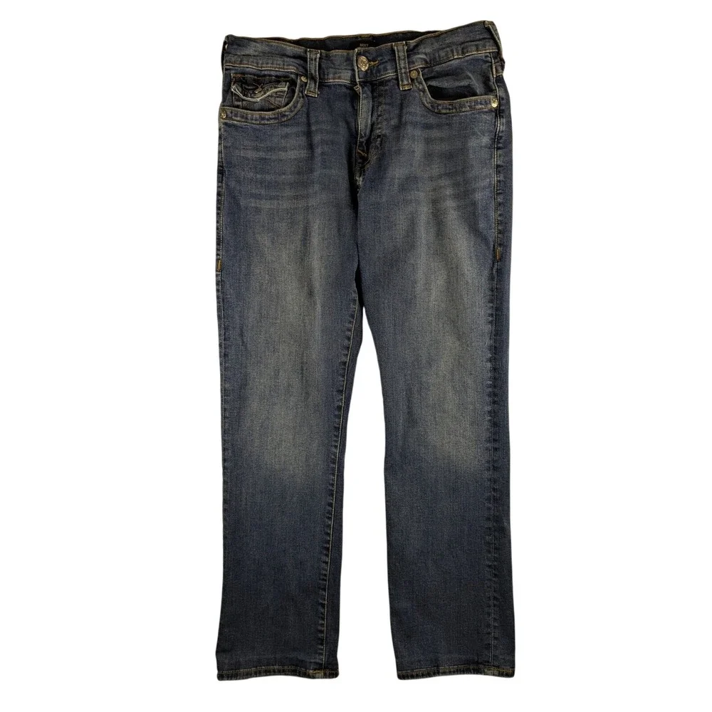 True Religion Ricky Relaxed Straight Leg Jeans Distressed Denim Mens Size 33